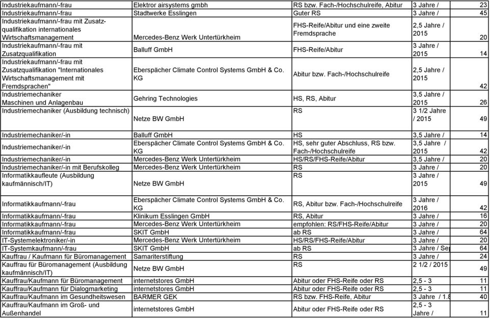 Zusatzqualifikation Industriekaufmann/-frau mit Zusatzqualifikation "Internationales Wirtschaftsmanagement mit Fremdsprachen" Mercedes-Benz Werk Untertürkheim Industriemechaniker Gehring Technologies