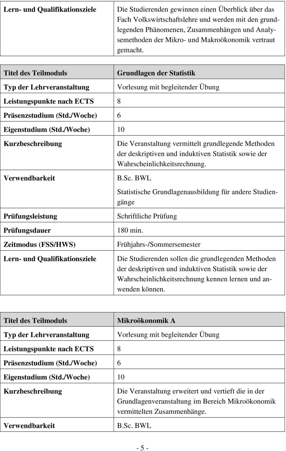 /Woche) 10 Die Veranstaltung vermittelt grundlegende Methoden der deskriptiven und induktiven Statistik sowie der Wahrscheinlichkeitsrechnung.