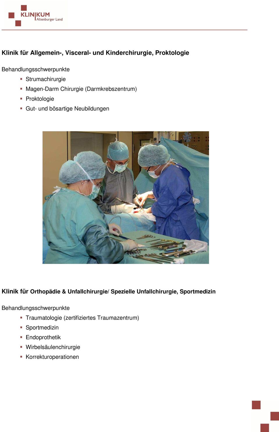 Klinik für Orthopädie & Unfallchirurgie/ Spezielle Unfallchirurgie, Sportmedizin