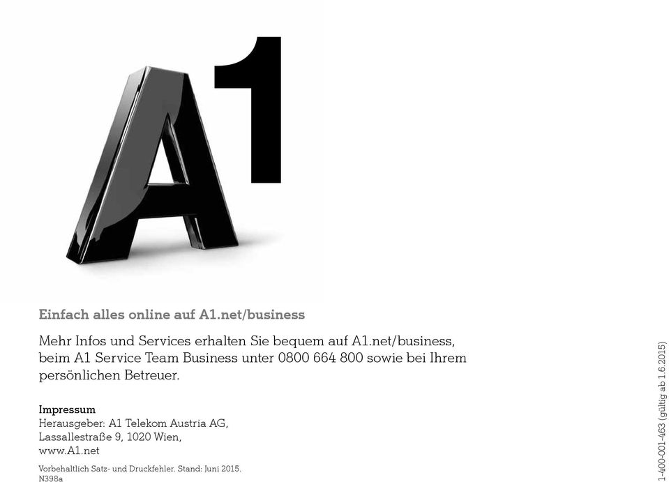 Betreuer. Impressum Herausgeber: A1 Telekom Austria AG, Lassallestraße 9, 1020 Wien, www.a1.