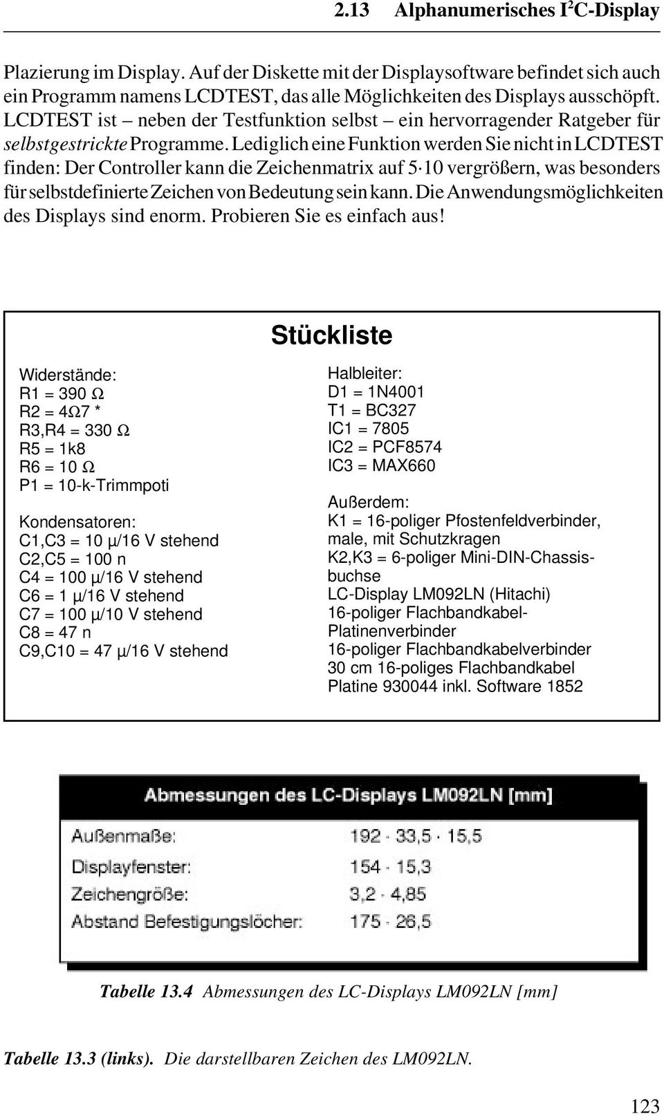 Lediglich eine Funktion werden Sie nicht in LCDTEST finden: Der Controller kann die Zeichenmatrix auf 5 10 vergrößern, was besonders für selbstdefinierte Zeichen von Bedeutung sein kann.