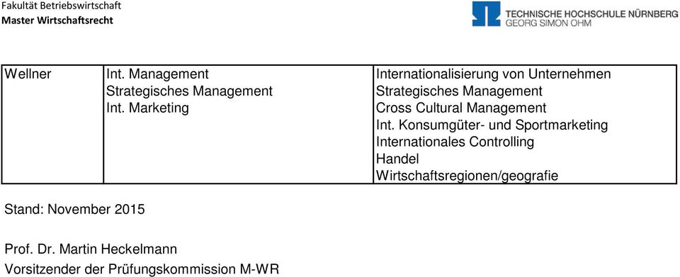 Int. Konsumgüter- und Sportmarketing Internationales Controlling Handel