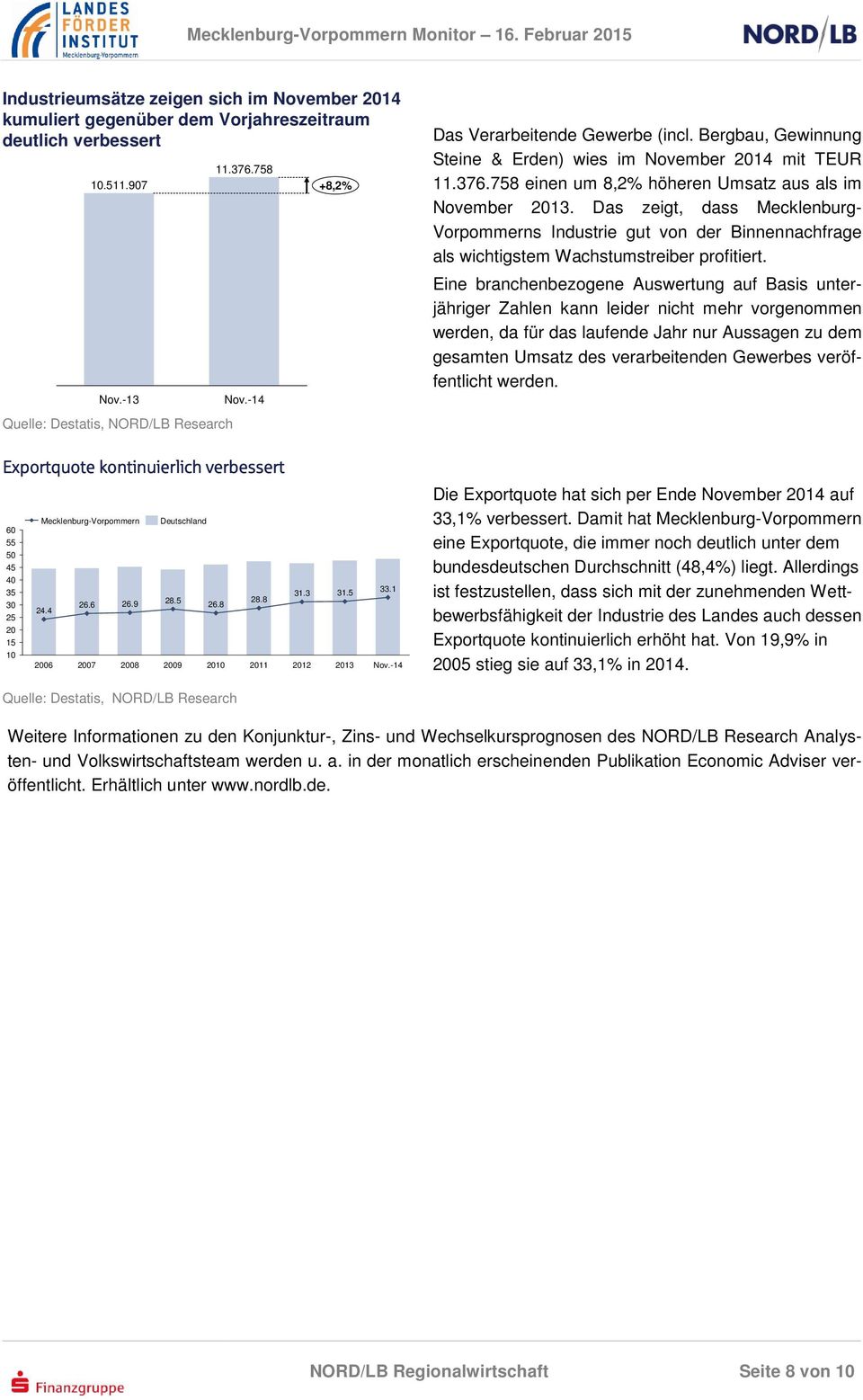 Das zeigt, dass Mecklenburg- Vorpommerns Industrie gut von der Binnennachfrage als wichtigstem Wachstumstreiber profitiert.
