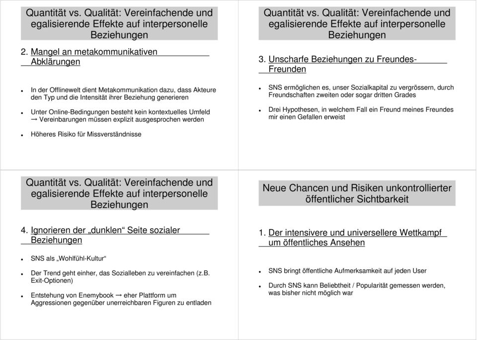 kontextuelles Umfeld Vereinbarungen müssen explizit ausgesprochen werden Quantität vs. Qualität: Vereinfachende und 3.