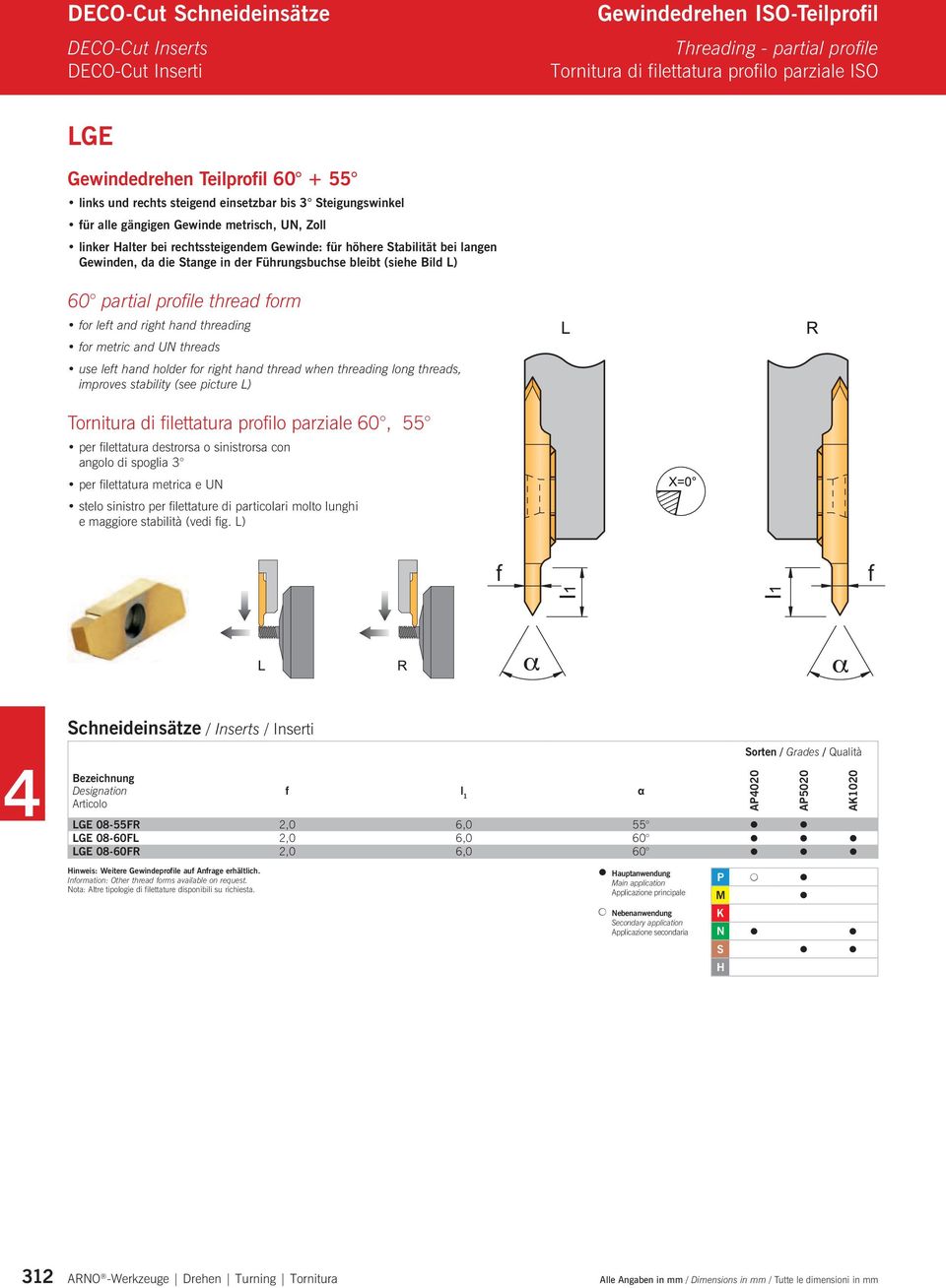 profile thread form for left and right hand threading for metric and UN threads use left hand holder for right hand thread when threading long threads, improves stability (see picture L) Tornitura di