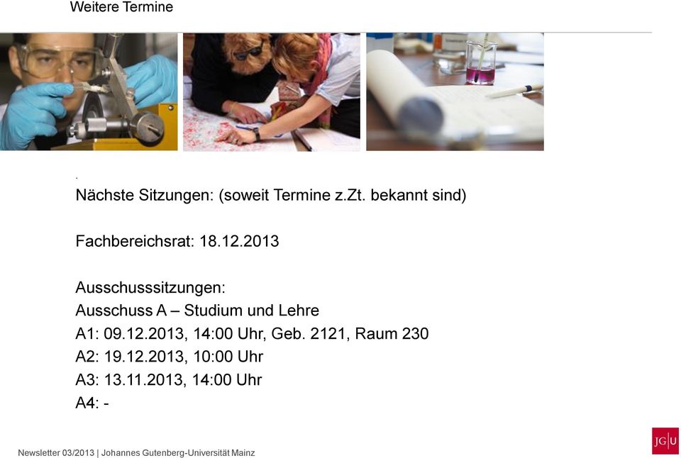 2013 Ausschusssitzungen: Ausschuss A Studium und Lehre A1: 09.