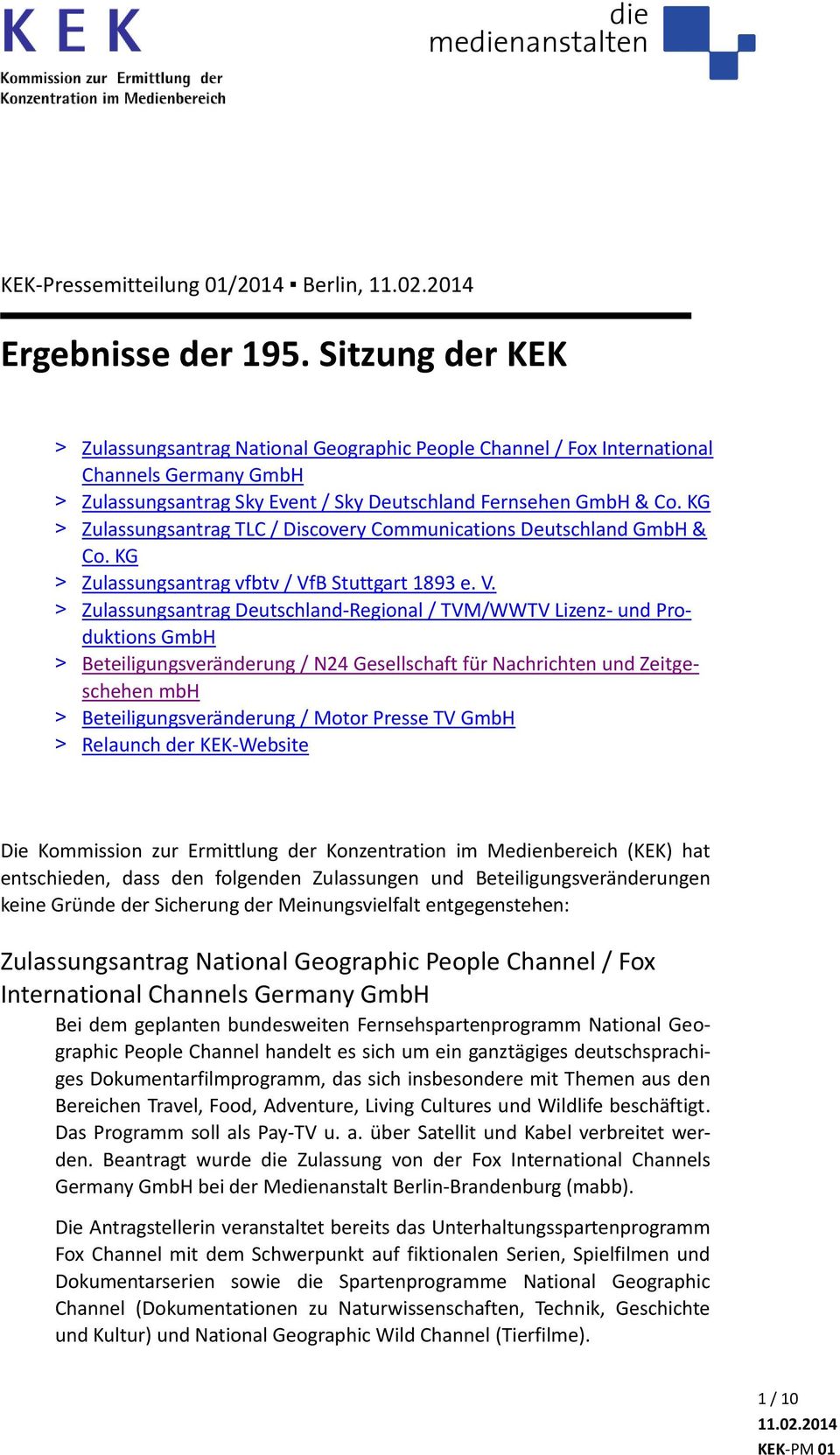 Communications Deutschland & Co. KG > Zulassungsantrag vfbtv / Vf