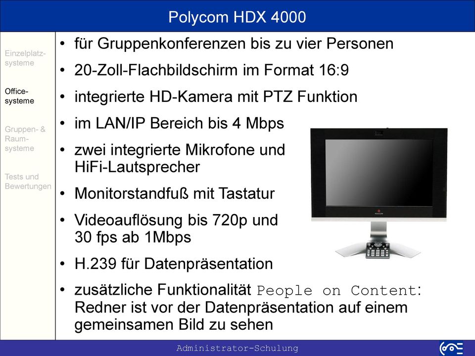 HiFi-Lautsprecher Monitorstandfuß mit Tastatur Videoauflösung bis 720p und 30 fps ab 1Mbps H.