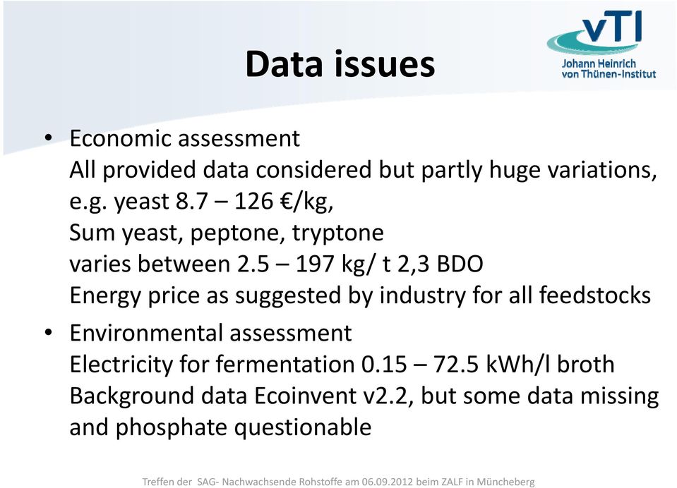 5 197 kg/ t 2,3 BDO Energy price as suggested by industry for all feedstocks Environmental