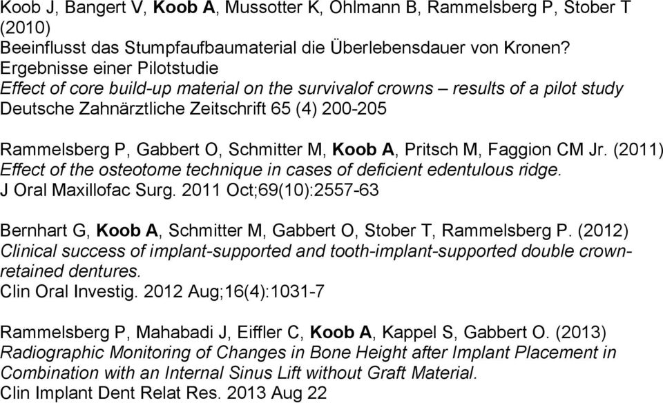 M,, Pritsch M, Faggion CM Jr. (2011) Effect of the osteotome technique in cases of deficient edentulous ridge. J Oral Maxillofac Surg.