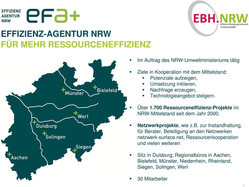 700 Ressourceneffizienz-Projekte im NRW-Mittelstand seit dem Jahr 2000. Netzwerkprojekte, wie z.b.