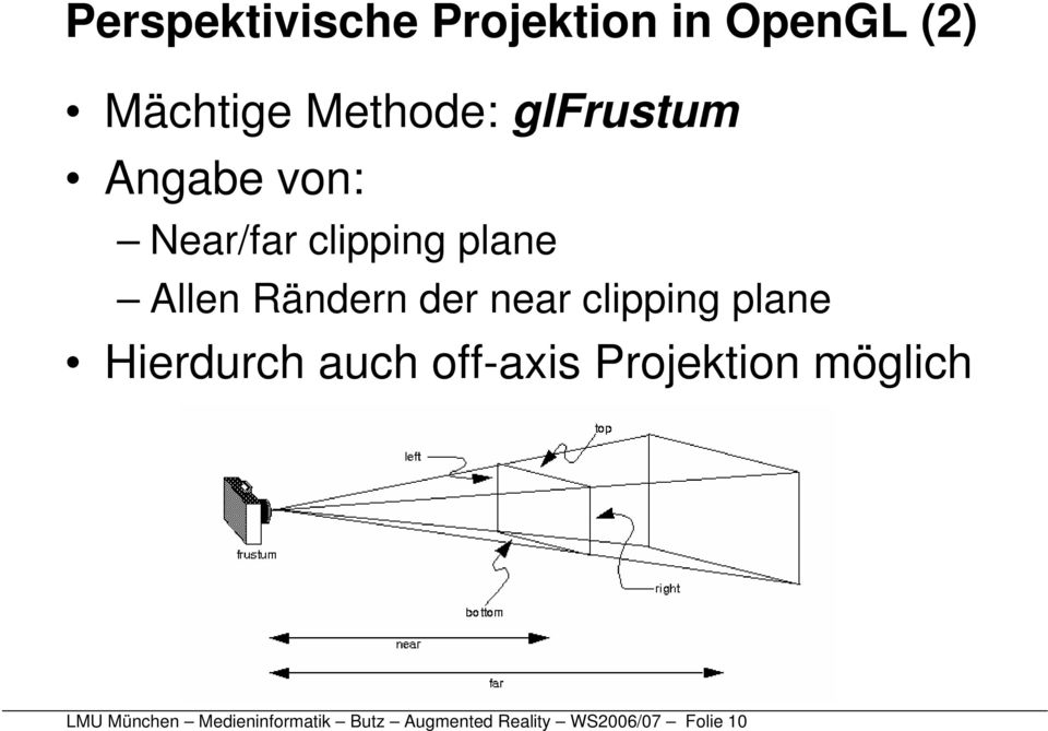 near clipping plane Hierdurch auch off-axis Projektion möglich