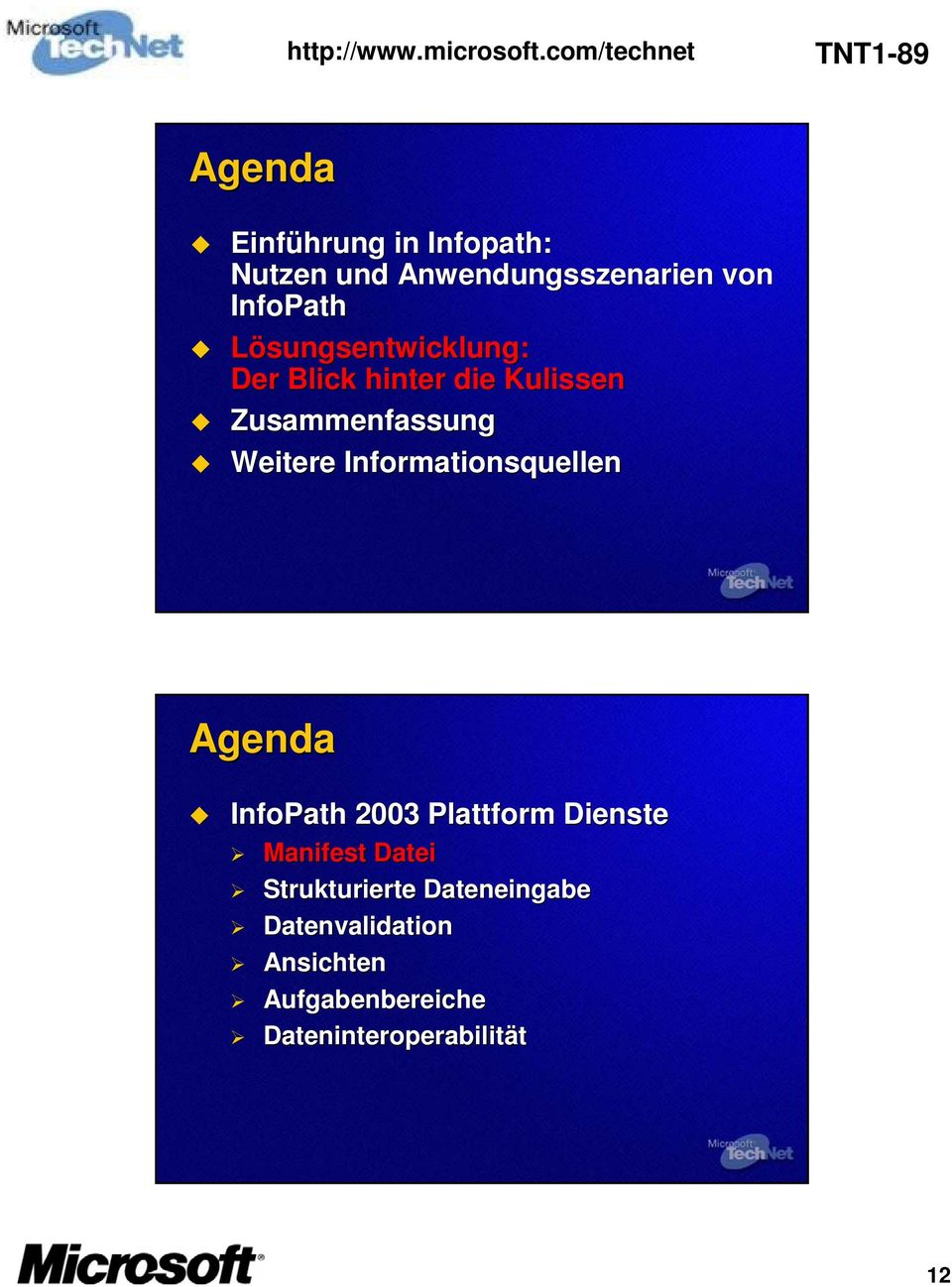 Informationsquellen Agenda InfoPath 2003 Plattform Dienste Manifest Datei