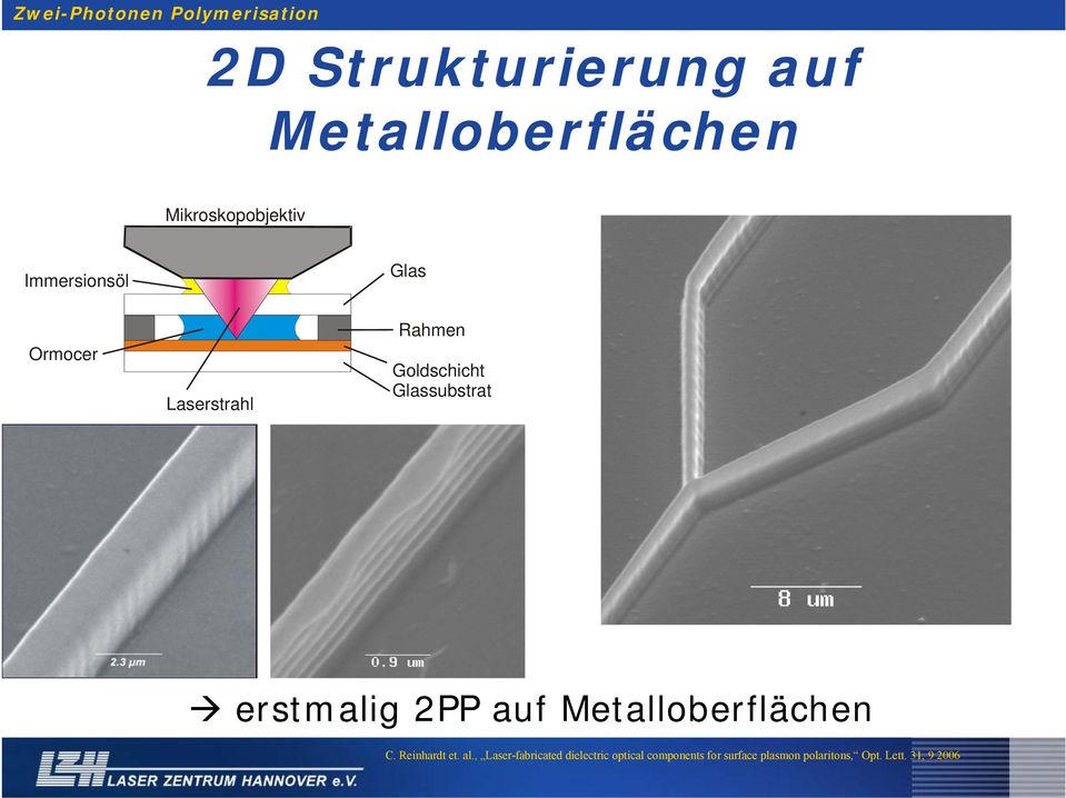 Glassubstrat erstmalig 2PP auf Metalloberflächen C. Reinhardt et. al.