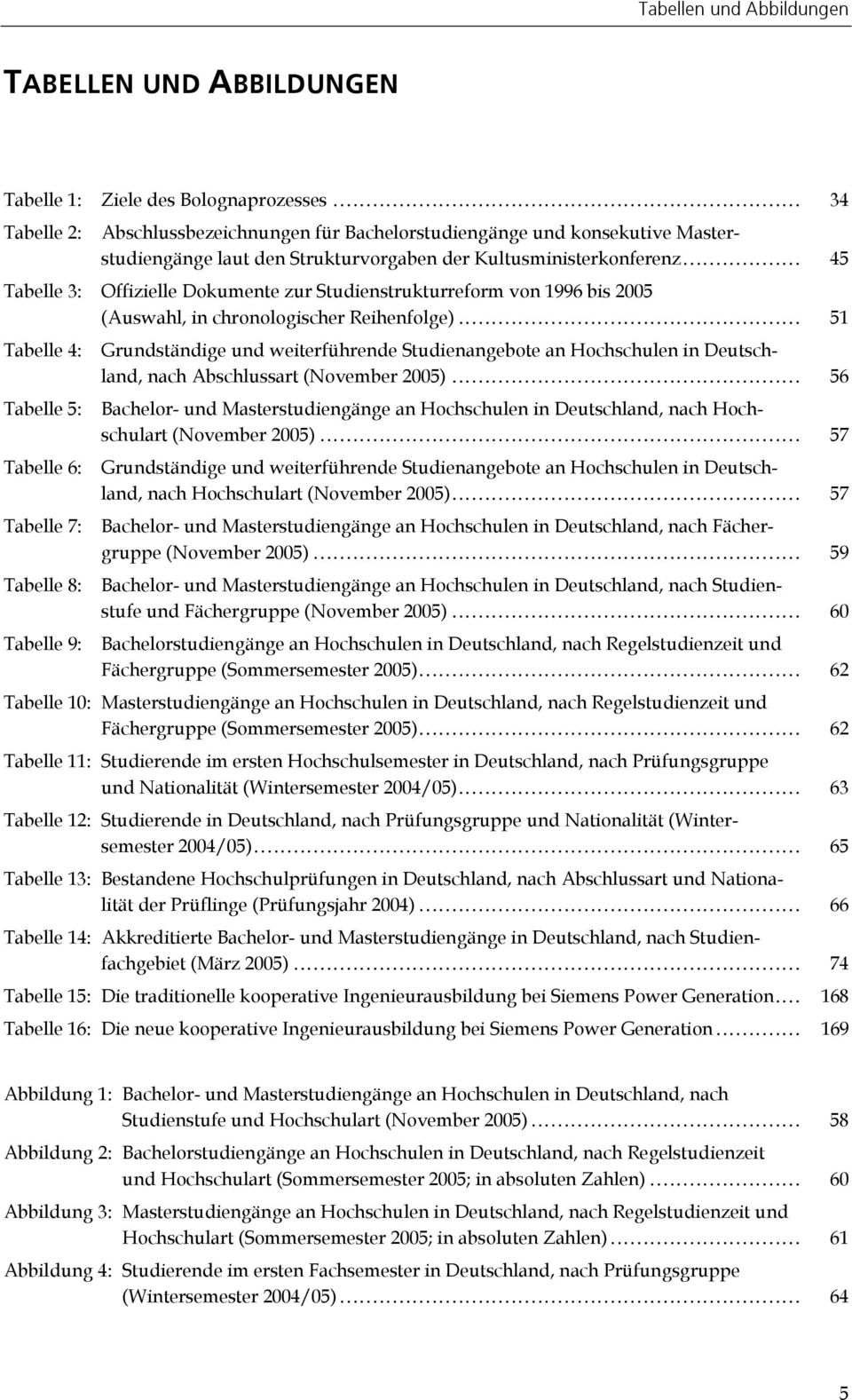 .. 45 Tabelle 3: Offizielle Dokumente zur Studienstrukturreform von 1996 bis 2005 (Auswahl, in chronologischer Reihenfolge).