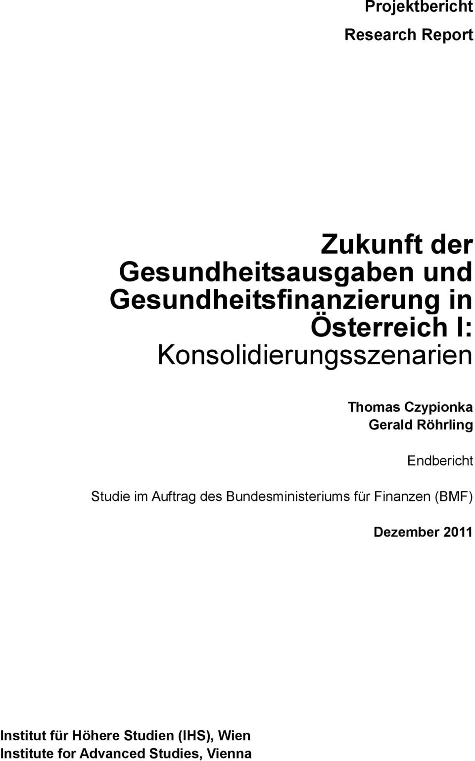 Gerald Röhrling Endbericht Studie im Auftrag des Bundesministeriums für Finanzen