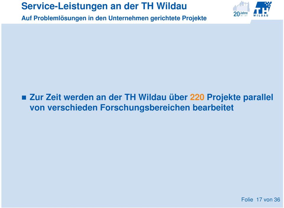 Zur Zeit werden an der TH Wildau über 220 Projekte