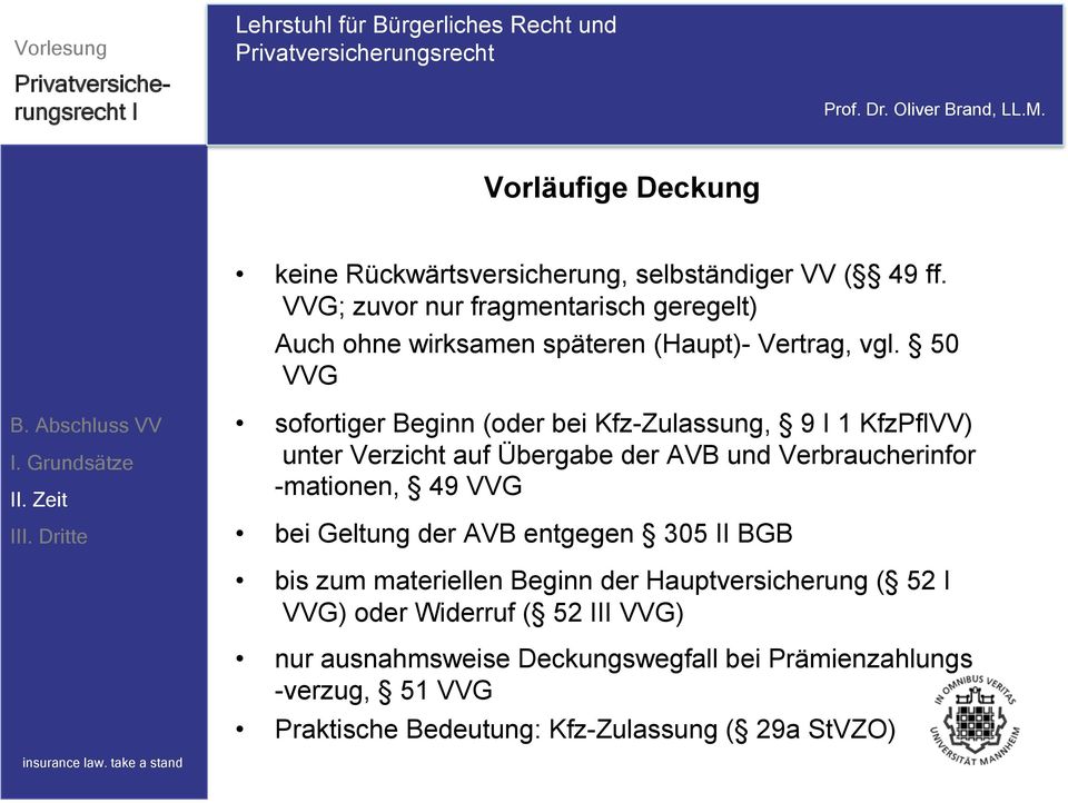 Dritte sofortiger Beginn (oder bei Kfz-Zulassung, 9 1 KfzPflVV) unter Verzicht auf Übergabe der AVB und Verbraucherinfor -mationen, 49 VVG bei