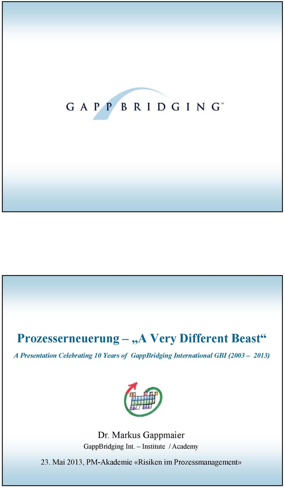 (2003 2013) Dr. Markus Gappmaier GappBridging Int.