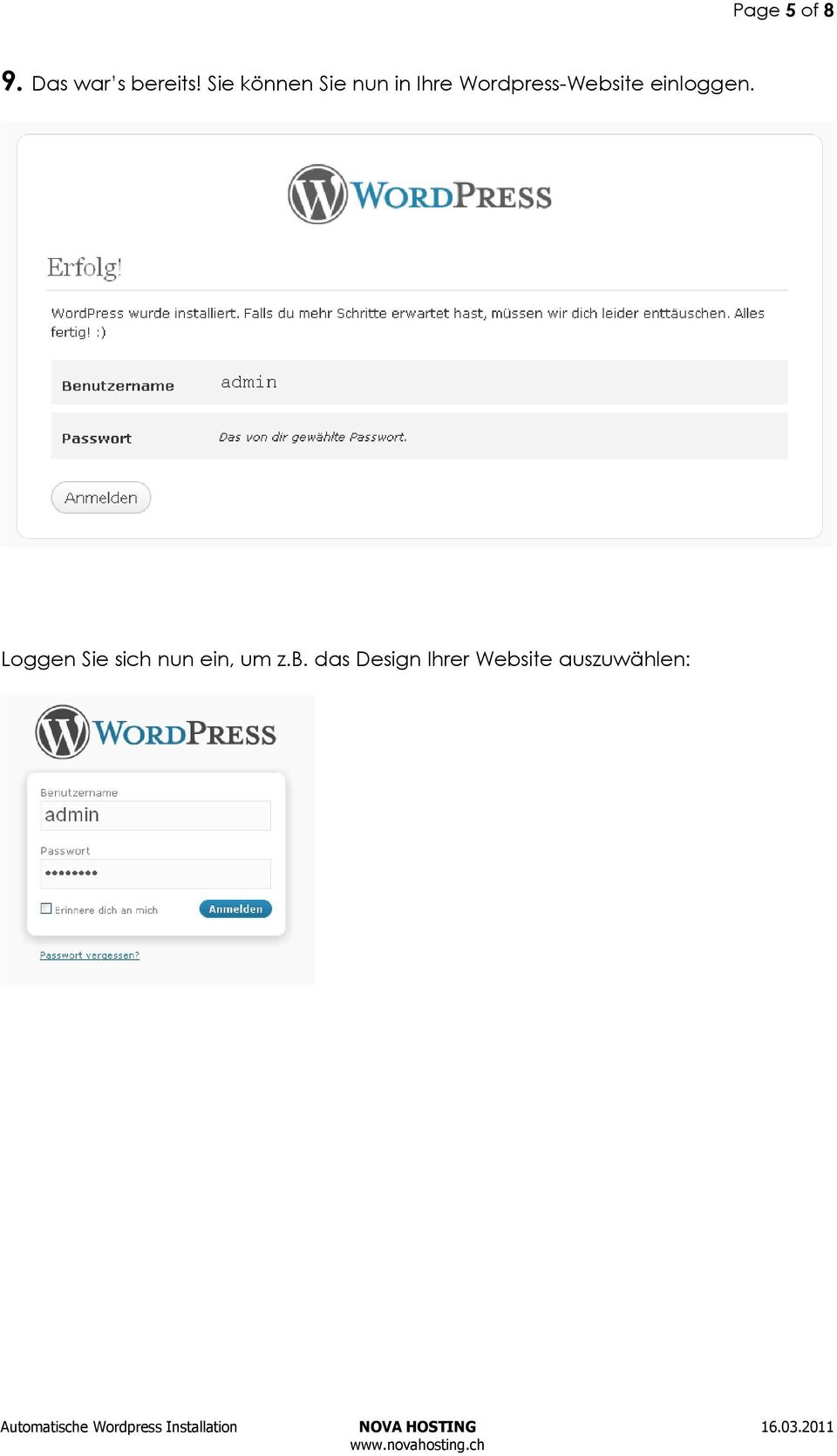 Wordpress-Website einloggen.