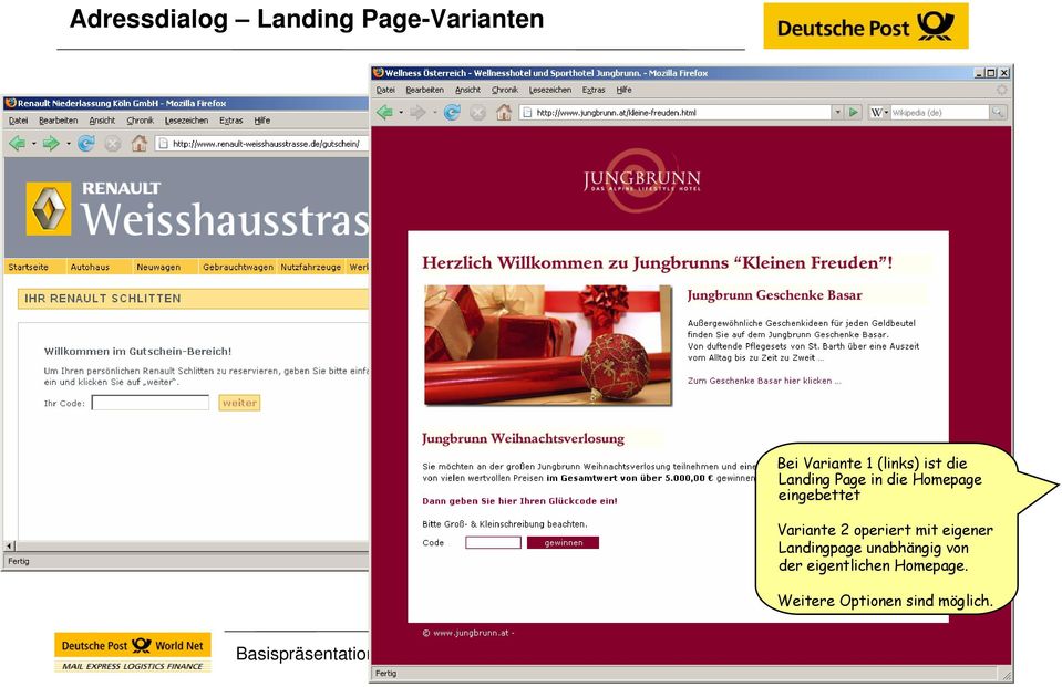 Variante 2 operiert mit eigener Landingpage unabhängig