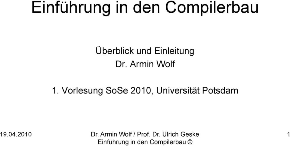 Einleitung Dr. Armin Wolf 1.