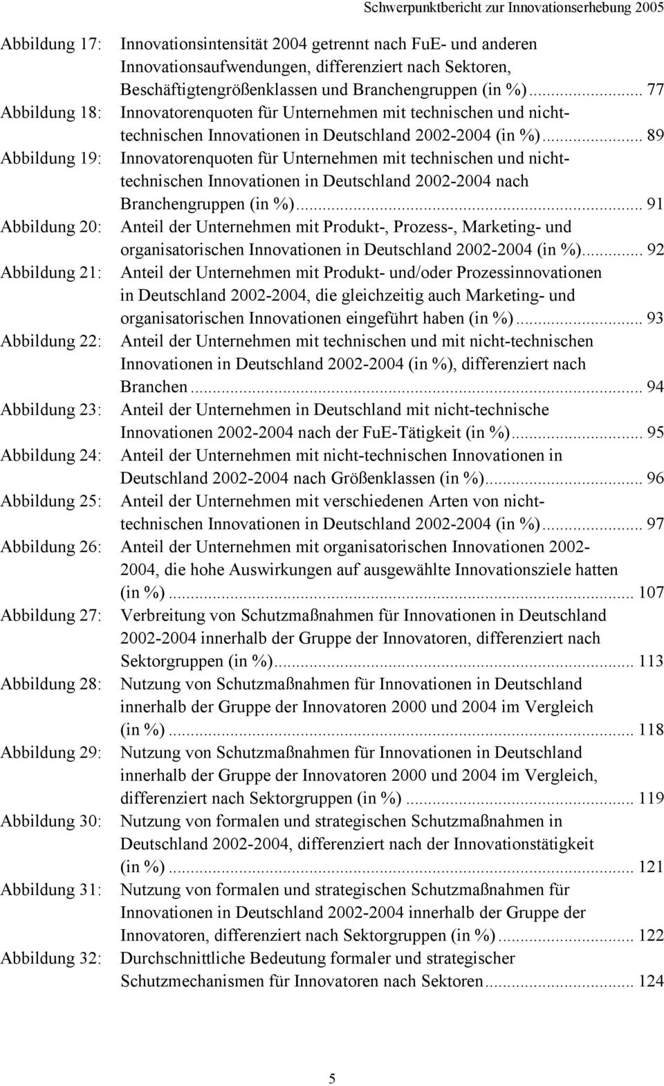 .. 89 Abbildung 19: Innovatorenquoten für Unternehmen mit technischen und nichttechnischen Innovationen in Deutschland 2002-2004 nach Branchengruppen (in %).