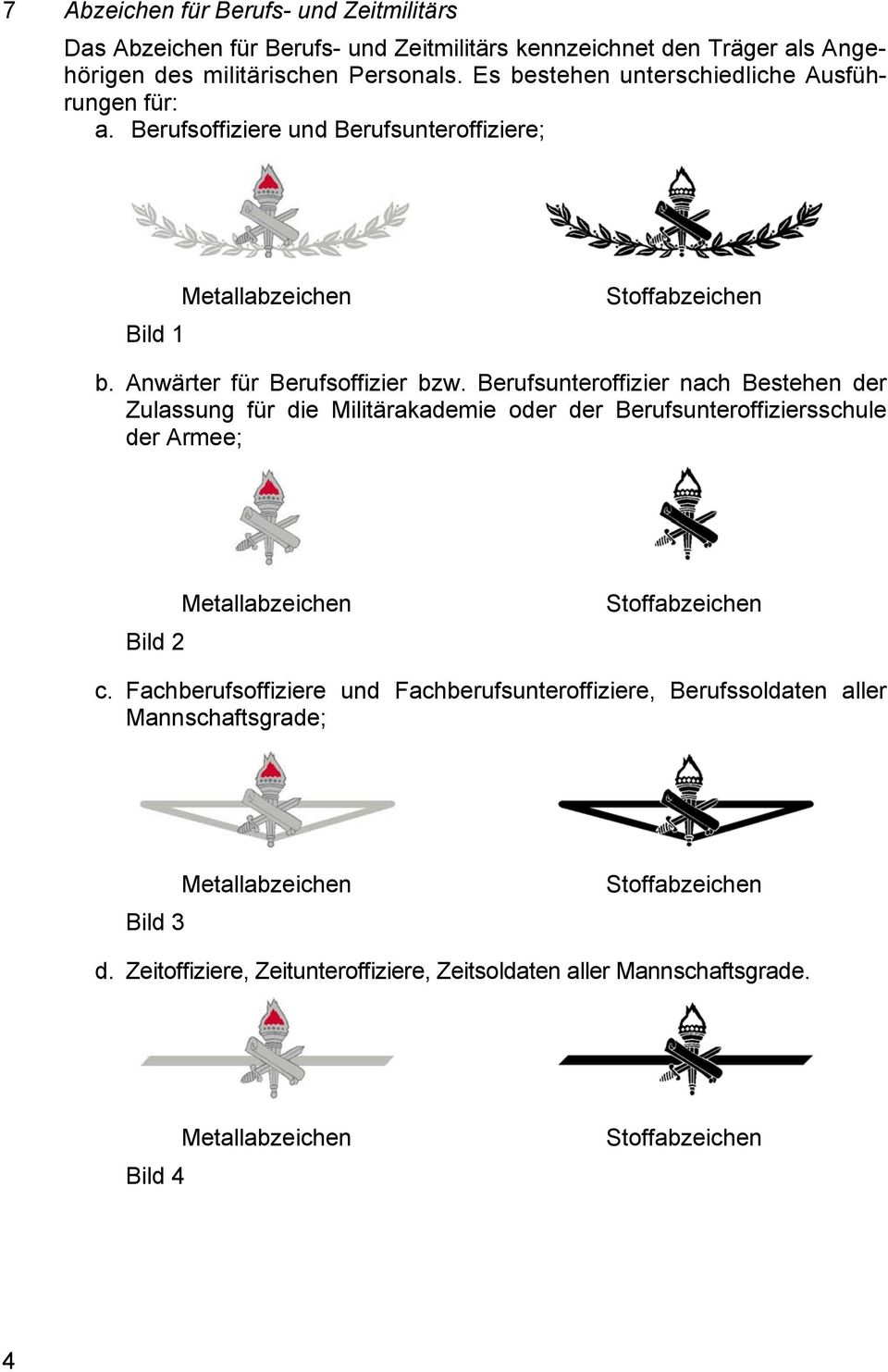 Berufsunteroffizier nach Bestehen der Zulassung für die Militärakademie oder der Berufsunteroffiziersschule der Armee; Metallabzeichen Bild 2 Stoffabzeichen c.