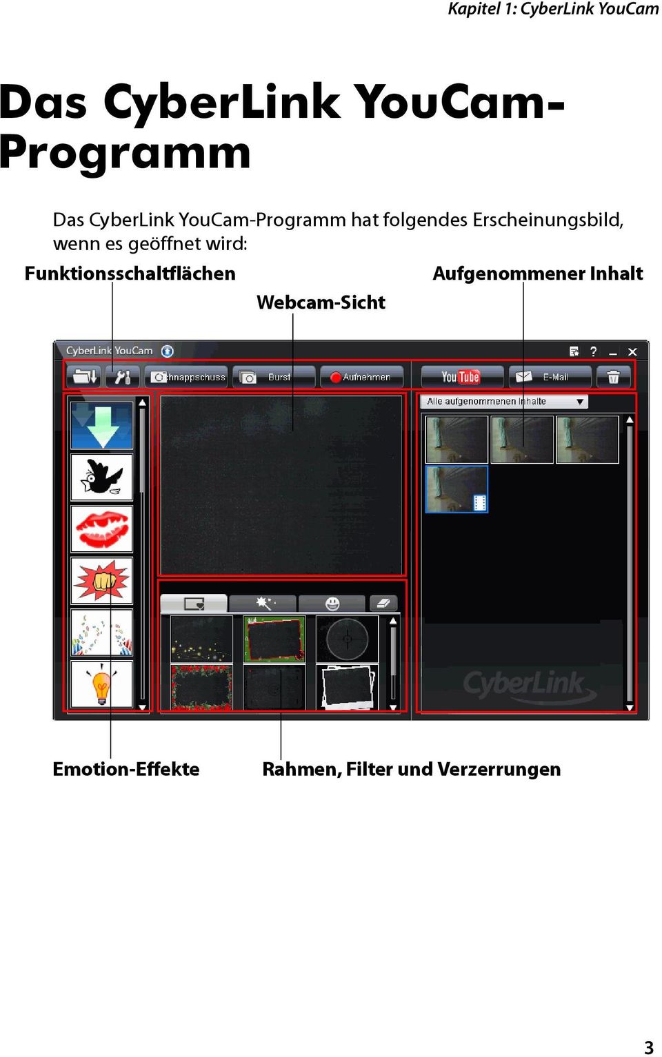 es geöffnet wird: Funktionsschaltflächen Webcam-Sicht