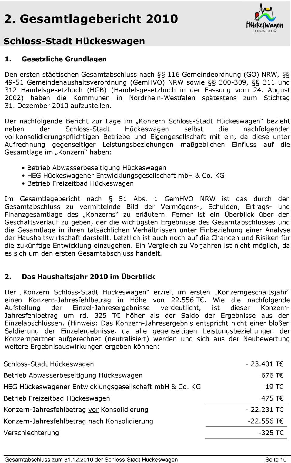 (Handelsgesetzbuch in der Fassung vom 24. August 2002) haben die Kommunen in Nordrhein-Westfalen spätestens zum Stichtag 31. Dezember 2010 aufzustellen.