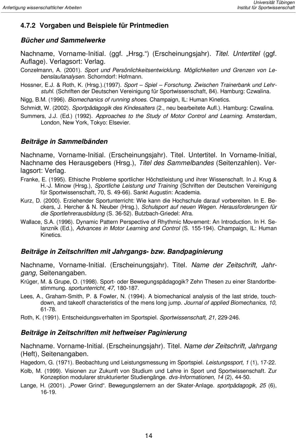 Zwischen Trainerbank und Lehrstuhl. (Schriften der Deutschen Vereinigung für Sportwissenschaft, 84). Hamburg: Czwalina. Nigg, B.M. (1996). Biomechanics of running shoes. Champaign, IL: Human Kinetics.