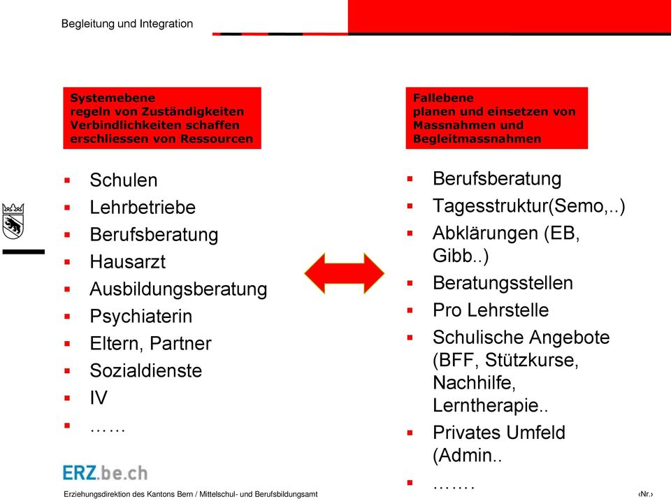 Psychiaterin Eltern, Partner Sozialdienste IV Berufsberatung Tagesstruktur(Semo,..) Abklärungen (EB, Gibb.