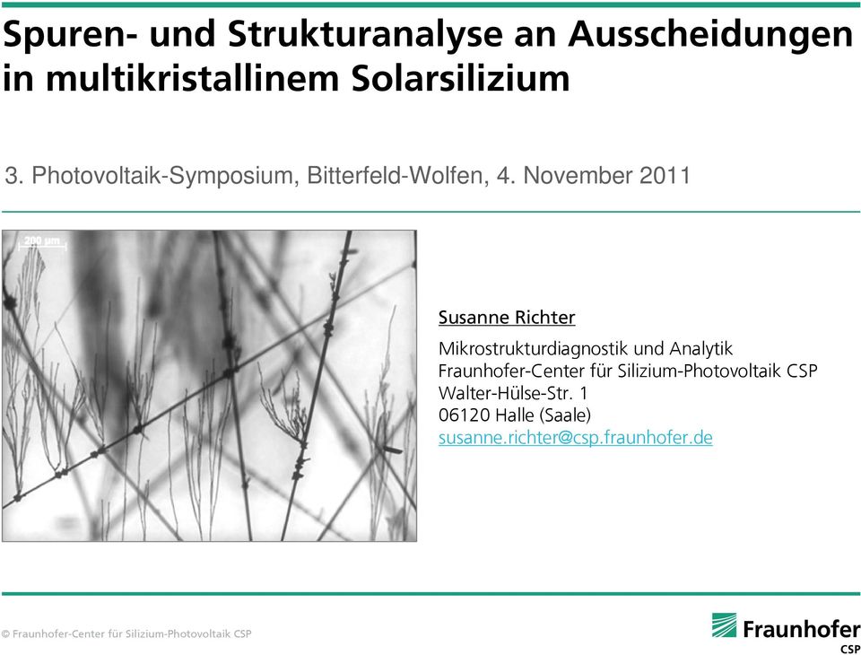 November 2011 Susanne Richter Mikrostrukturdiagnostik und Analytik