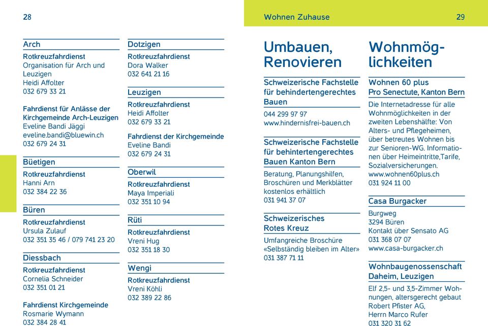 ch 032 679 24 31 Büetigen Rotkreuzfahrdienst Hanni Arn 032 384 22 36 Büren Rotkreuzfahrdienst Ursula Zulauf 032 351 35 46 / 079 741 23 20 Diessbach Rotkreuzfahrdienst Cornelia Schneider 032 351 01 21