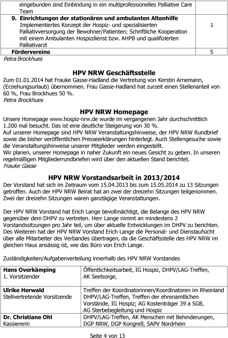 Ambulanten Hospizdienst bzw. AHPB und qualifizierten Palliativarzt Fördervereine 5 HPV NRW Geschäftsstelle Zum 01.
