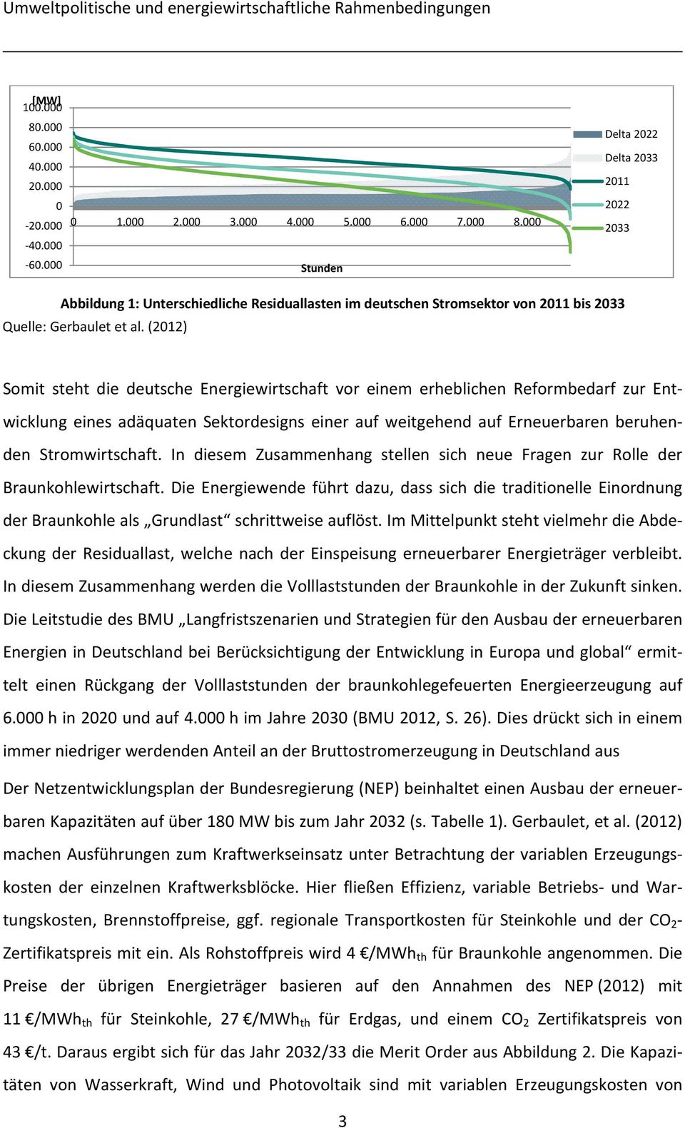 000 Stunden Delta 2022 Delta 2033 2011 2022 2033 Abbildung 1: Unterschiedliche Residuallasten im deutschen Stromsektor von 2011 bis 2033 Quelle: Gerbaulet et al.
