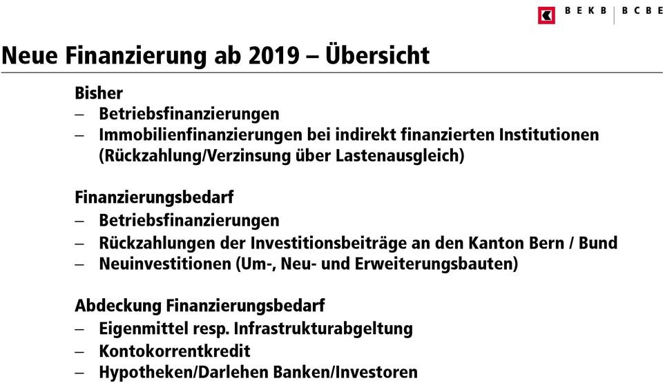 Rückzahlungen der Investitionsbeiträge an den Kanton Bern / Bund Neuinvestitionen (Um-, Neu- und
