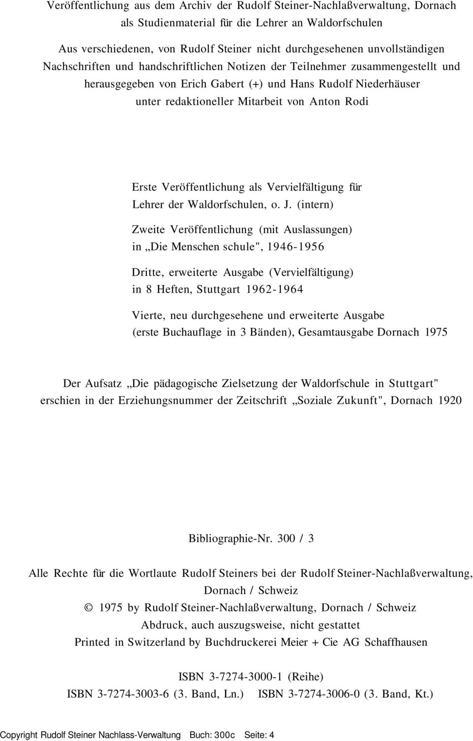 Anton Rodi Erste Veröffentlichung als Vervielfältigung für Lehrer der Waldorfschulen, o. J.