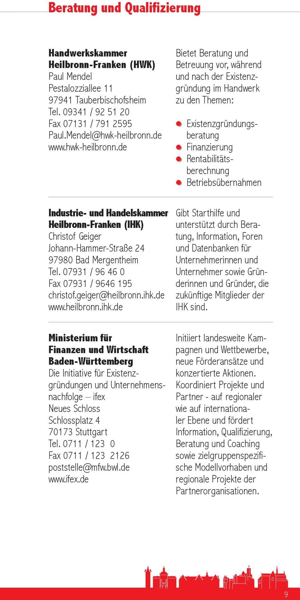 ihk.de www.heilbronn.ihk.de Ministerium für Finanzen und Wirtschaft Baden-Württemberg Die Initiative für Existenzgründungen und Unternehmensnachfolge ifex Neues Schloss Schlossplatz 4 70173 Stuttgart Tel.