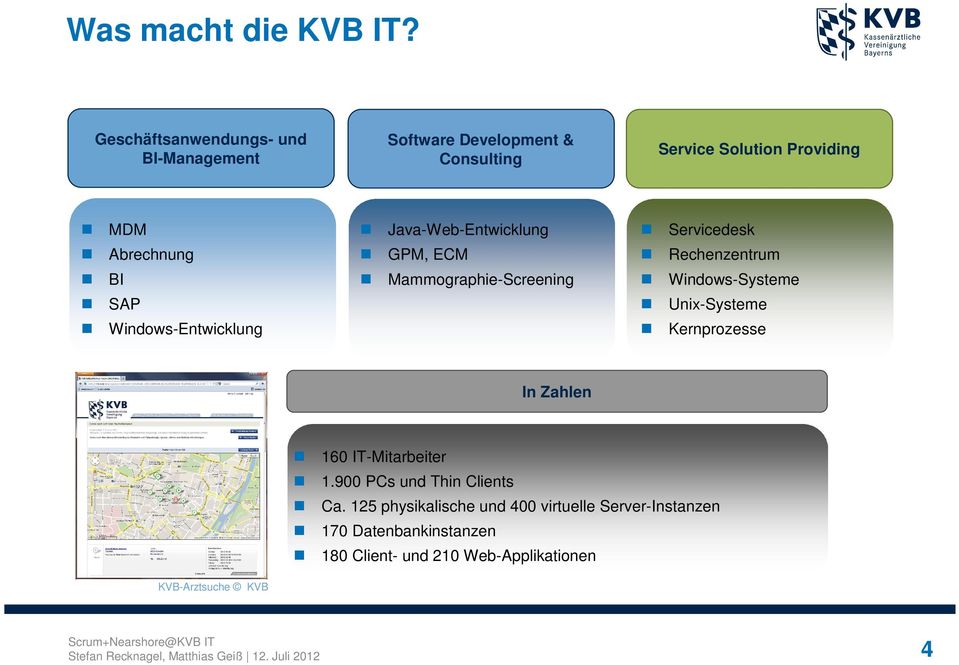 Windows-Entwicklung Java-Web-Entwicklung GPM, ECM Mammographie-Screening Servicedesk Rechenzentrum Windows-Systeme Unix-Systeme