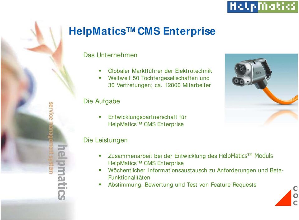 12800 Mitarbeiter Entwicklungspartnerschaft für HelpMatics CMS Enterprise Zusammenarbeit bei der