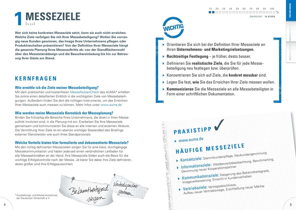 Von der Definition Ihrer Messeziele hängt die gesamte Planung Ihres Messeauftritts ab: von der Standflächenwahl über das Messestanddesign und die Besuchereinladung bis hin zur Betreuung Ihrer Gäste