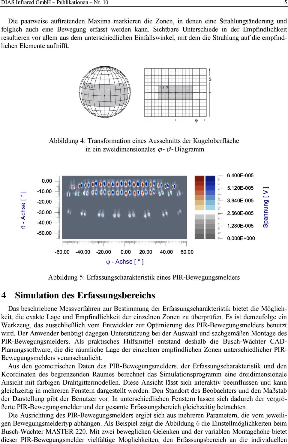 !! Abbildung 4: Transformation eines Ausschnitts der Kugeloberfläche in ein zweidimensionales ϕ - ϑ - Diagramm ϑ - Achse [ ] 0.00-10.00-20.00-30.00-40.00-50.00 6.400E-005 5.120E-005 3.840E-005 2.