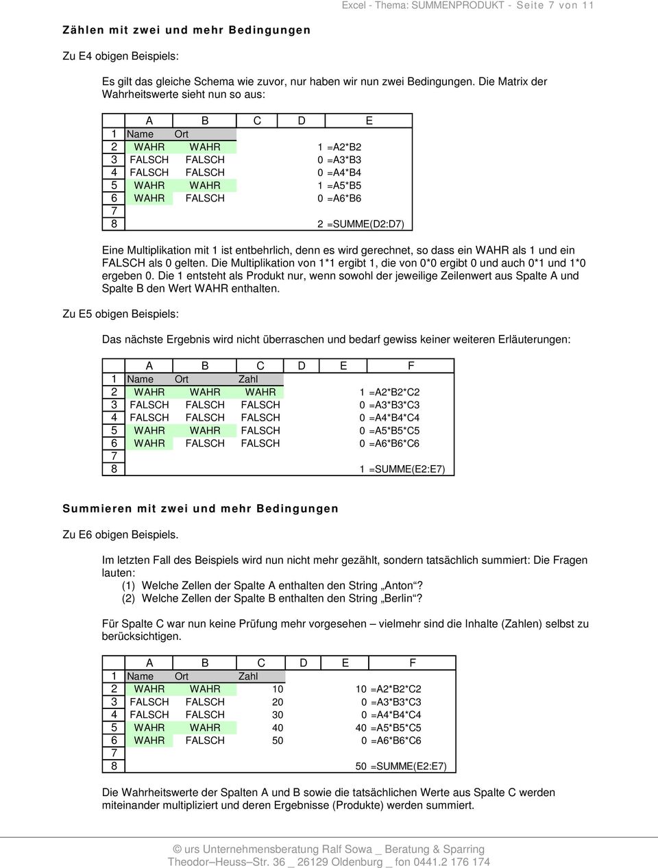 entbehrlich, denn es wird gerechnet, so dass ein WAHR als und ein FALSCH als 0 gelten. Die Multiplikation von * ergibt, die von 0*0 ergibt 0 und auch 0* und *0 ergeben 0.