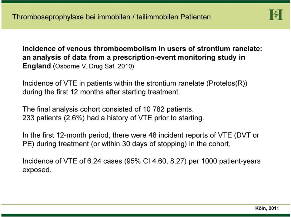 The final analysis cohort consisted of 10 782 patients. 233 patients (2.6%) had a history of VTE prior to starting.