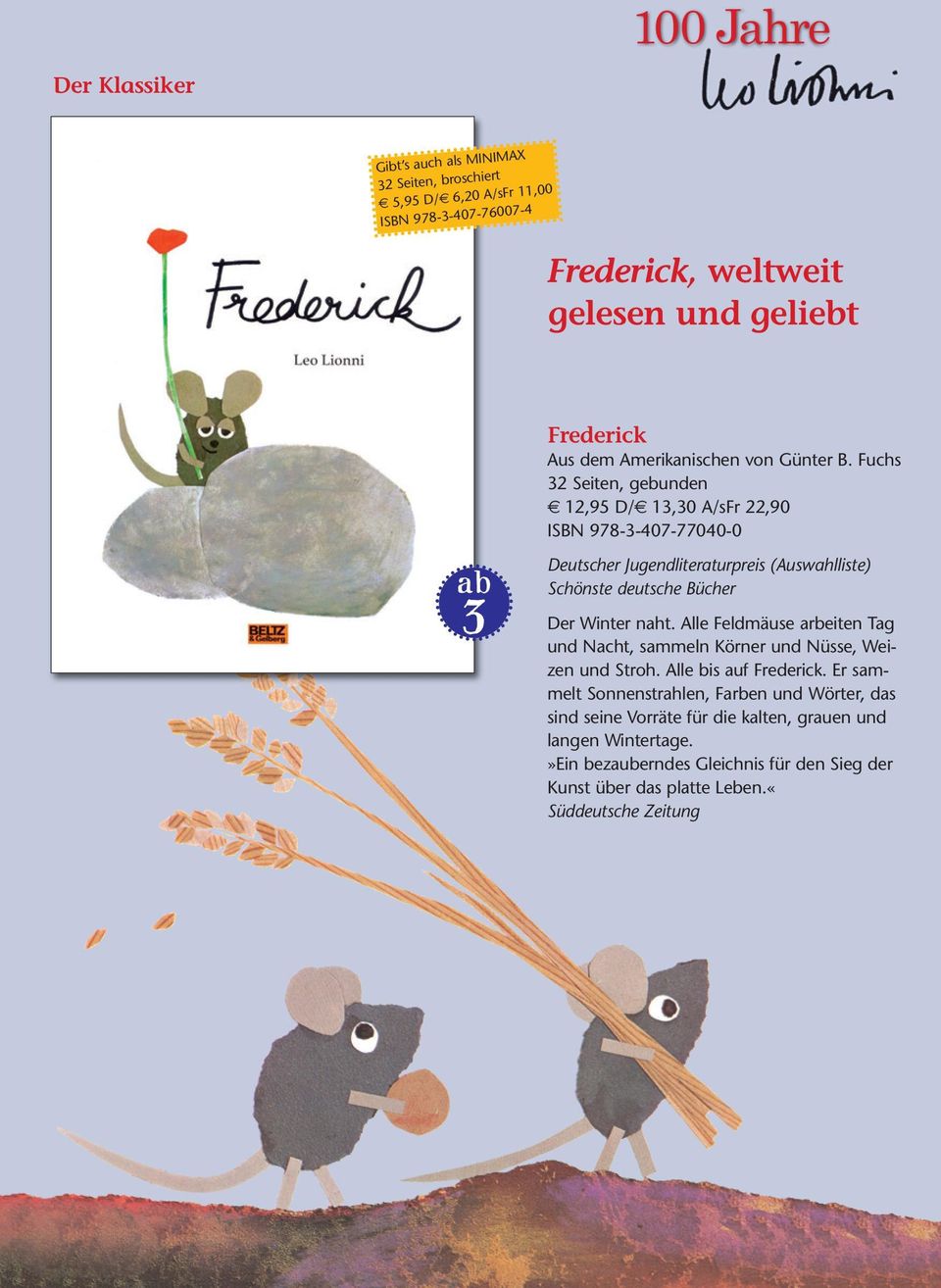 Fuchs 12,95 D/ 13,30 A/sFr 22,90 ISBN 978-3-407-77040-0 _`3 Deutscher Jugendliteraturpreis (Auswahlliste) Schönste deutsche Bücher Der Winter naht.