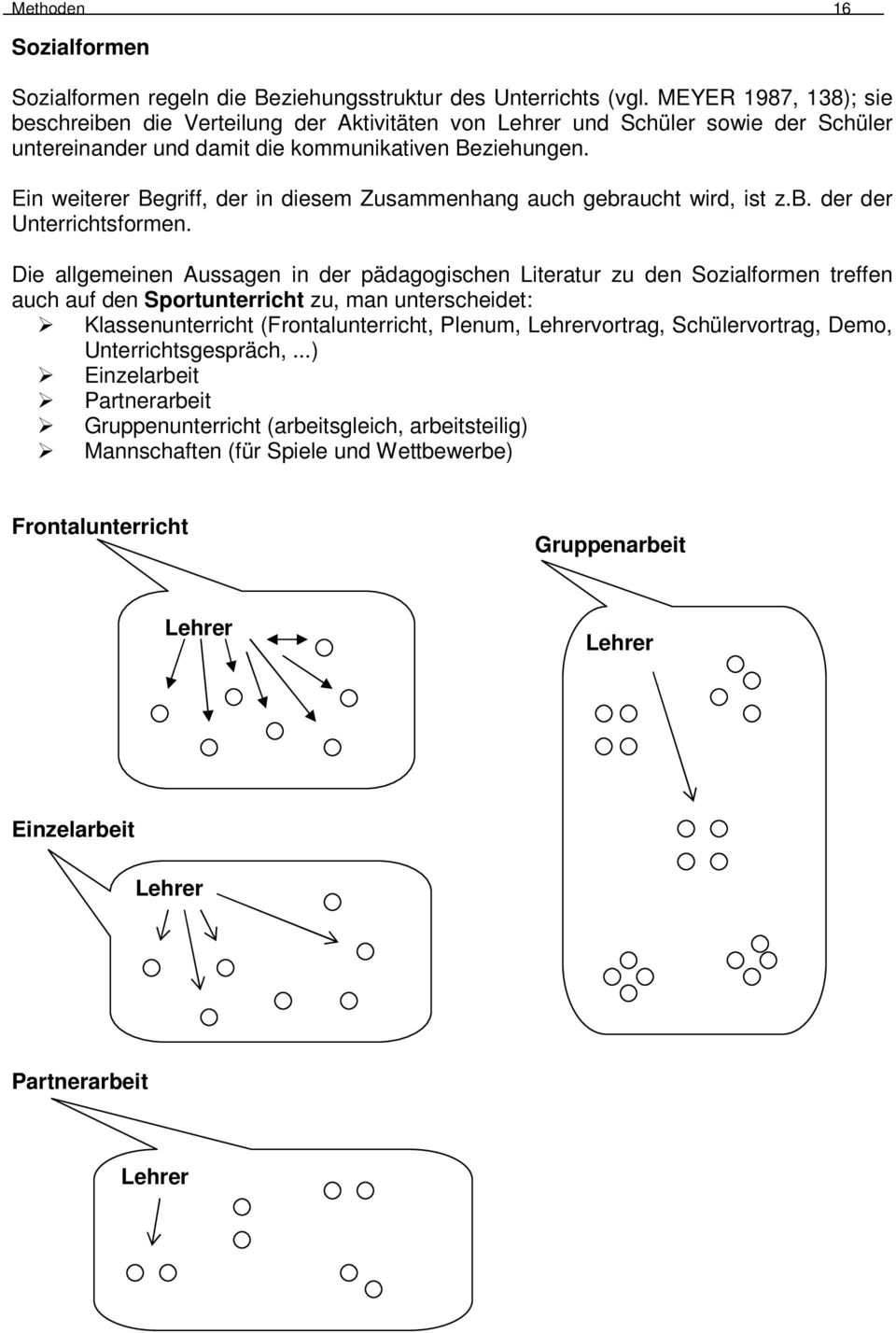 Ein weiterer Begriff, der in diesem Zusammenhang auch gebraucht wird, ist z.b. der der Unterrichtsformen.