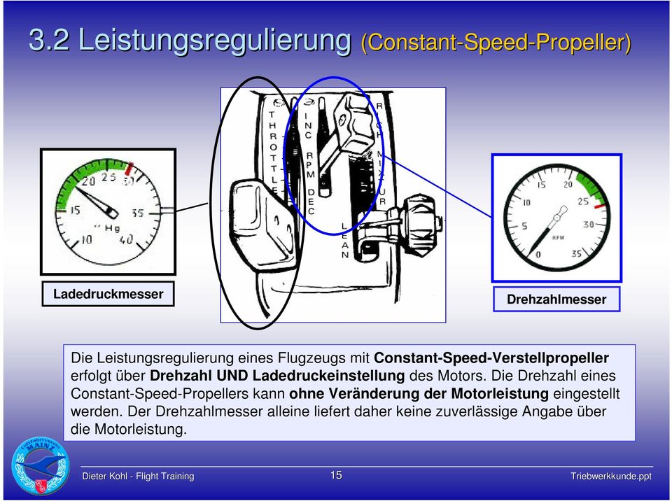 Die Drehzahl eines Constant-Speed-Propellers kann ohne Veränderung der Motorleistung eingestellt werden.