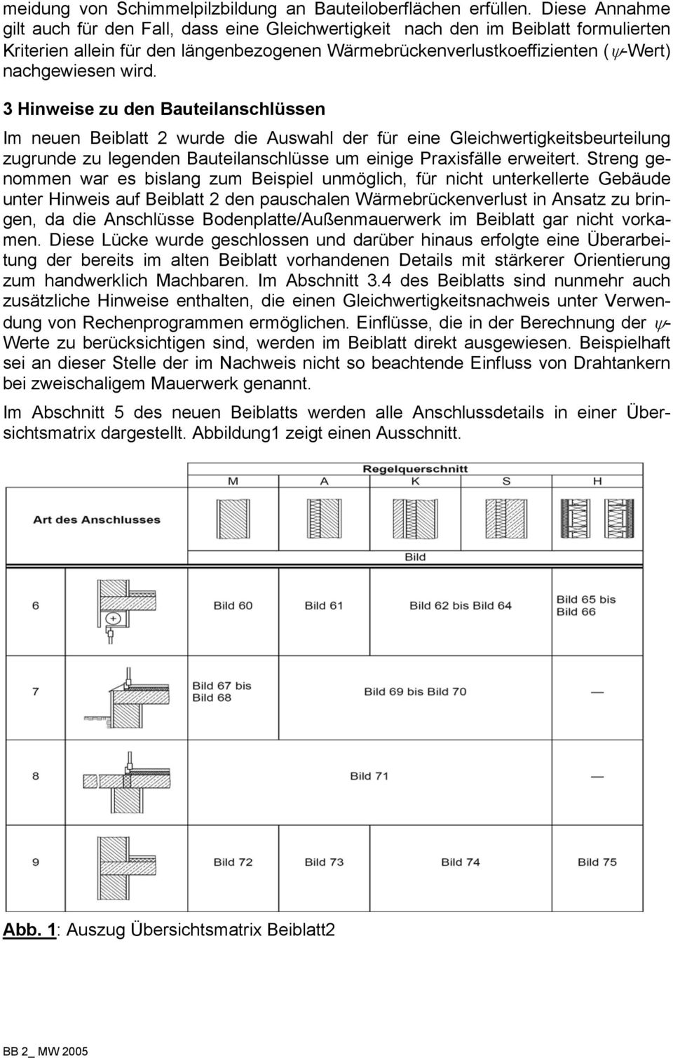 3 Hinweise zu den Bauteilanschlüssen Im neuen Beiblatt 2 wurde die Auswahl der für eine Gleichwertigkeitsbeurteilung zugrunde zu legenden Bauteilanschlüsse um einige Praxisfälle erweitert.