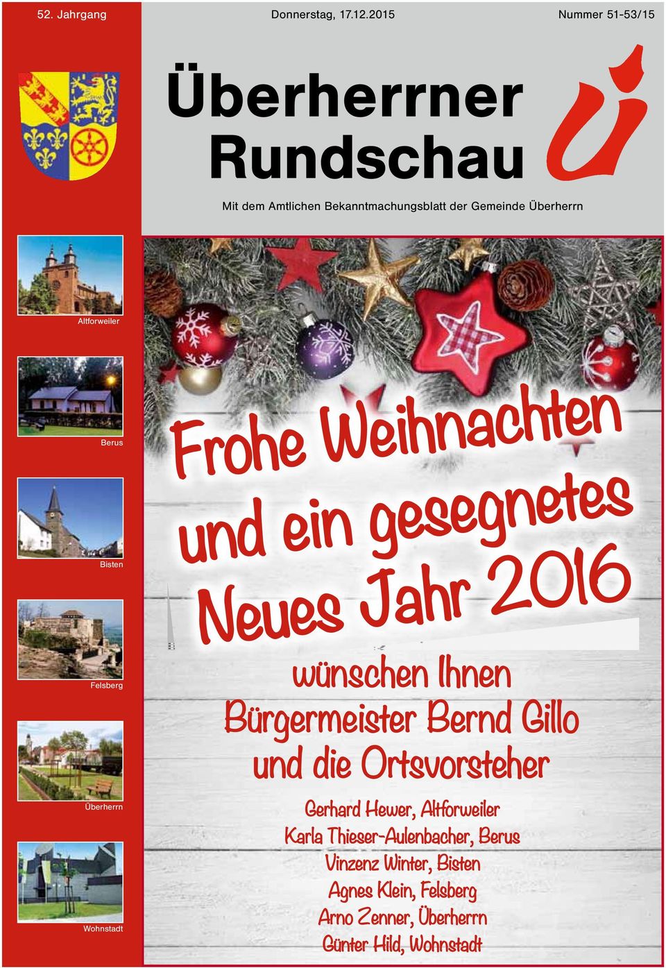 Felsberg Überherrn Wohnstadt Frohe Weihnachten und ein gesegnetes Neues Jahr 2016 wünschen Ihnen